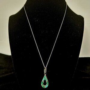 Turquoise Sterling Silver Native Handmade/Signed Pendant Necklace Turtle